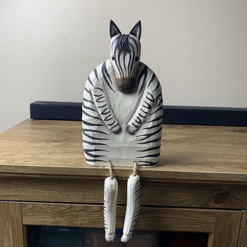 James Haddon Wood Zebra Signed Folk Art Vintage Safari Shelf Sitter Country